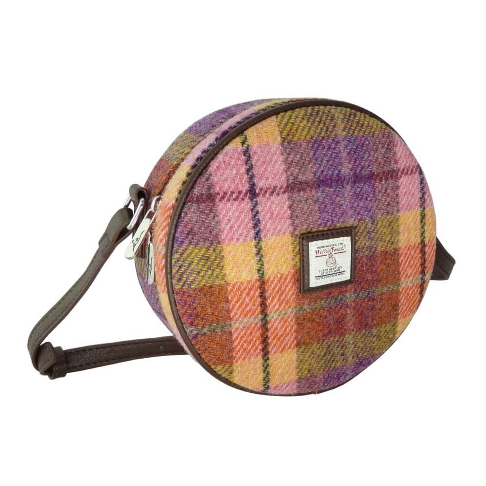 Kabelka Bannock Harris Tweed Peach Purple Tartan - Glen Appin