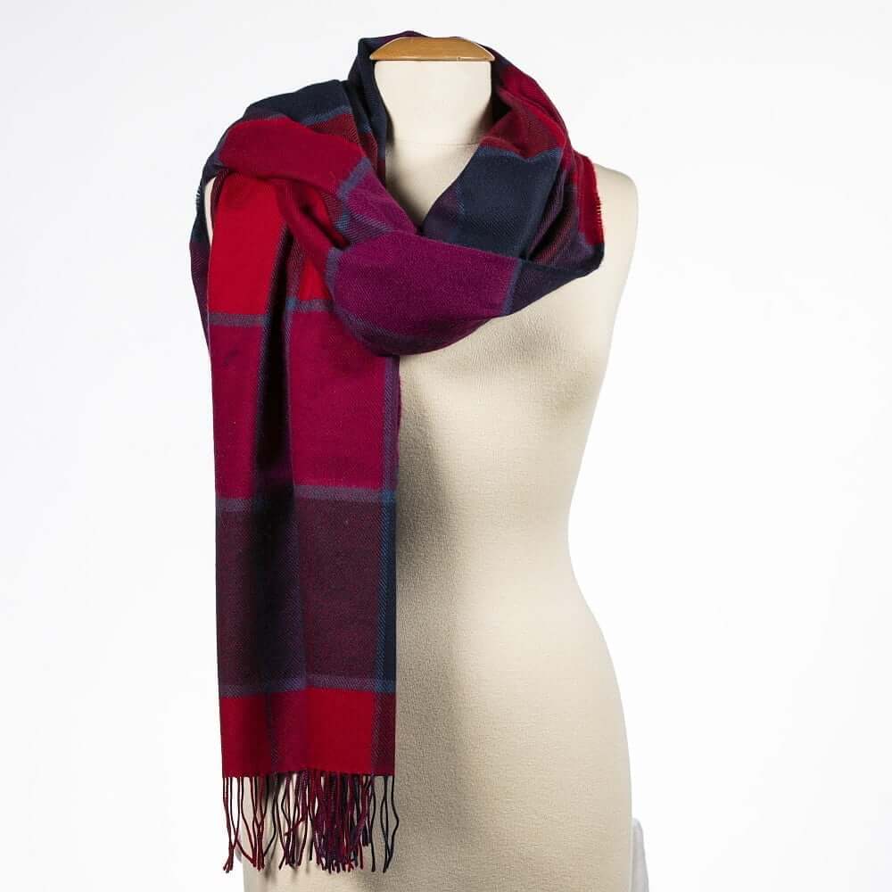 Pashmina / wrap z jemné Merino vlny Navy Red Purple Block 200x76 cm - John Hanly