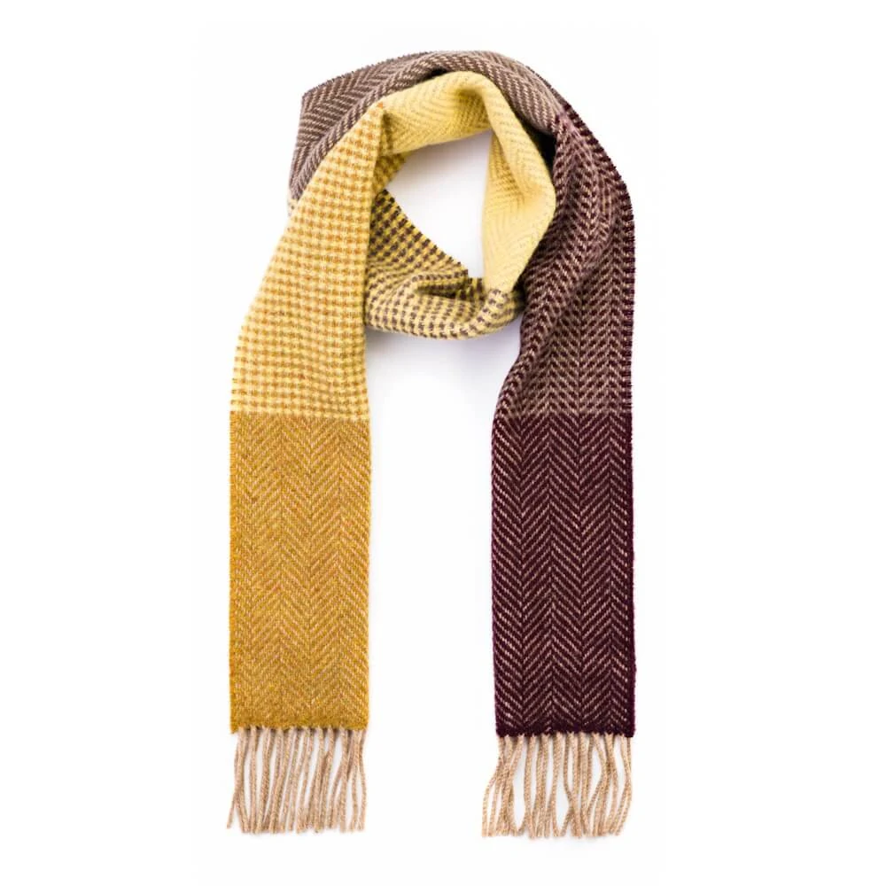 Šála z merino vlny a kašmíru Gold to Mustard Mixed Plaid 200x24 cm John Hanly