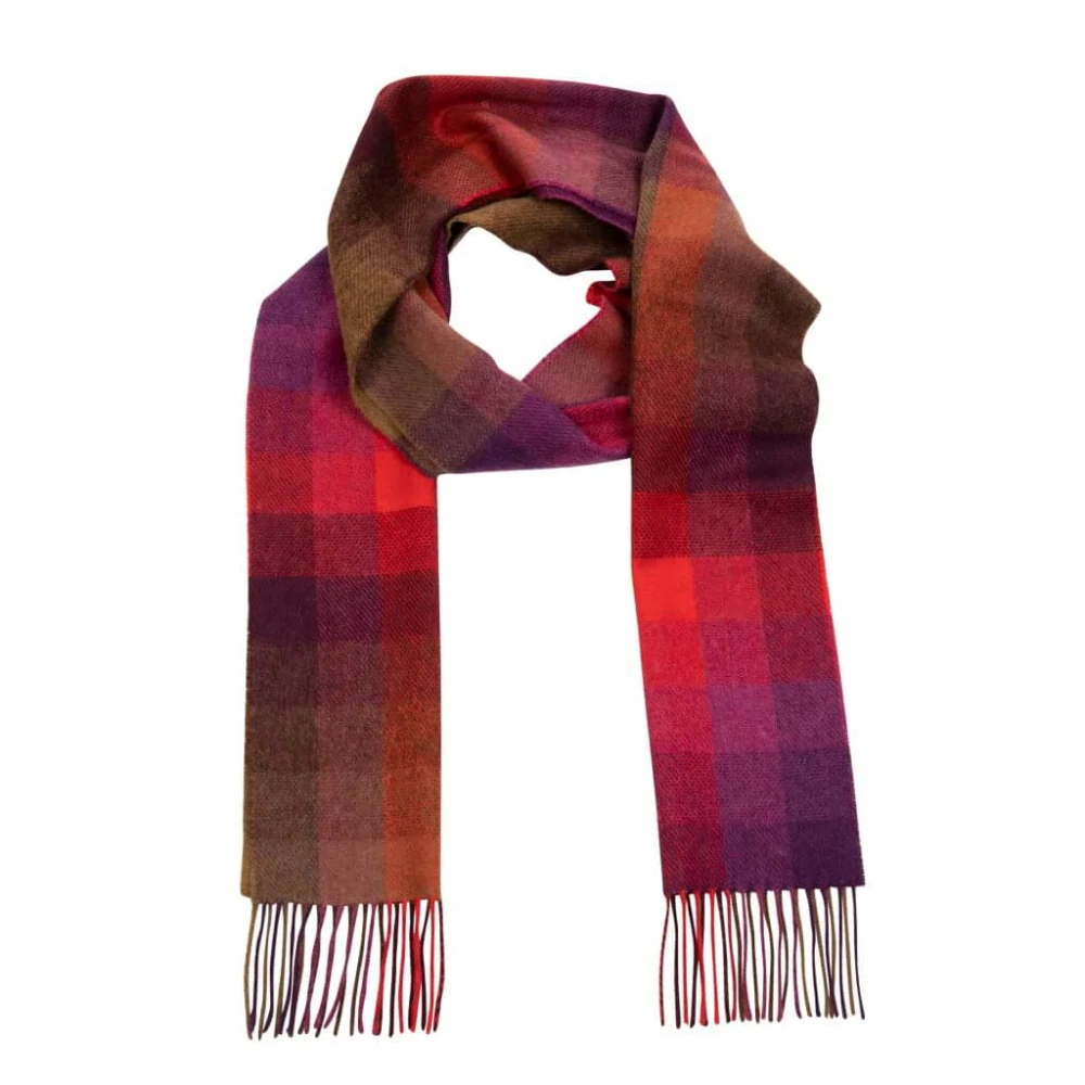 Šála z jehněčí vlny Brown Red Purple Block Check 200x24 cm John Hanly
