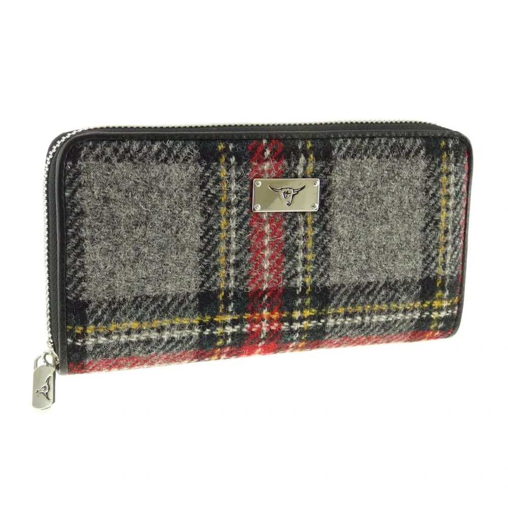 Peněženka Staffa Harris Tweed Grey Red Tartan - Glen Appin