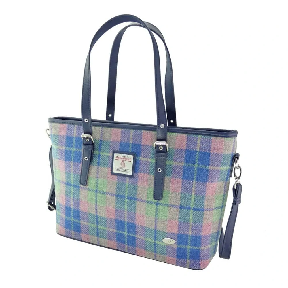 Kabelka Spey Harris Tweed Soft Blue and Pink Tartan - Glen Appin