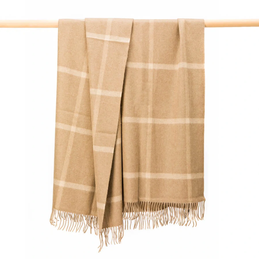 Deka Supersoft vlna / Caregora Angora Camel Cream Windowpane Check 190 x 136cm - John Hanly