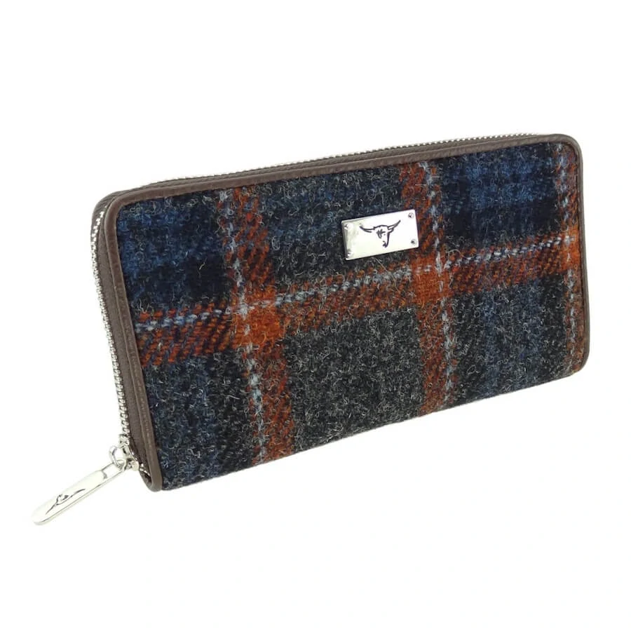Peněženka Staffa Harris Tweed Grey Rust Overcheck - Glen Appin