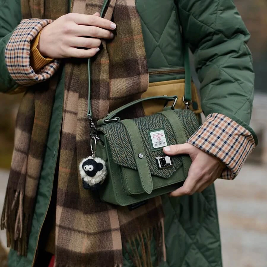 Kabelka The Leather Medium Satchel Dark Green Herringbone kožená - Islander