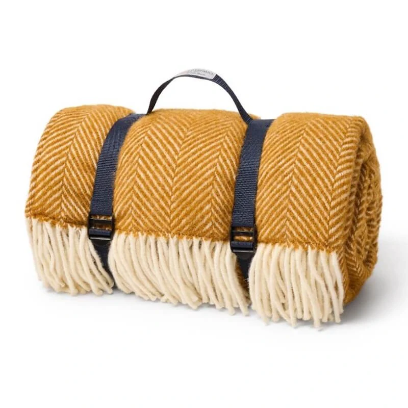 Pikniková vlněná deka Polo Fishbone English Mustard 183 x 150 cm Tweedmill
