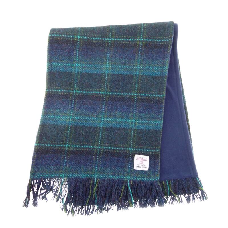 Šála Harris Tweed Turquoise Overcheck & tmavě modrý fleece 155x25cm - Glen Appin