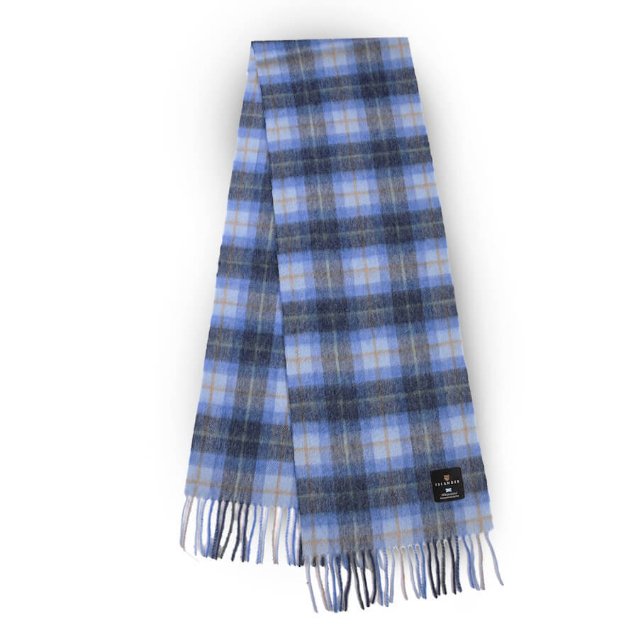 Šála z jehněčí vlny Blue Tartan široká 180x50 cm - Islander