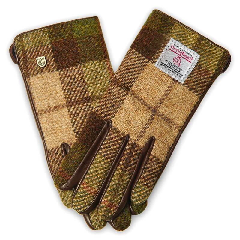 Dámské rukavice Harris Tweed® Chestnut Tartan s pravou kůží - Islander