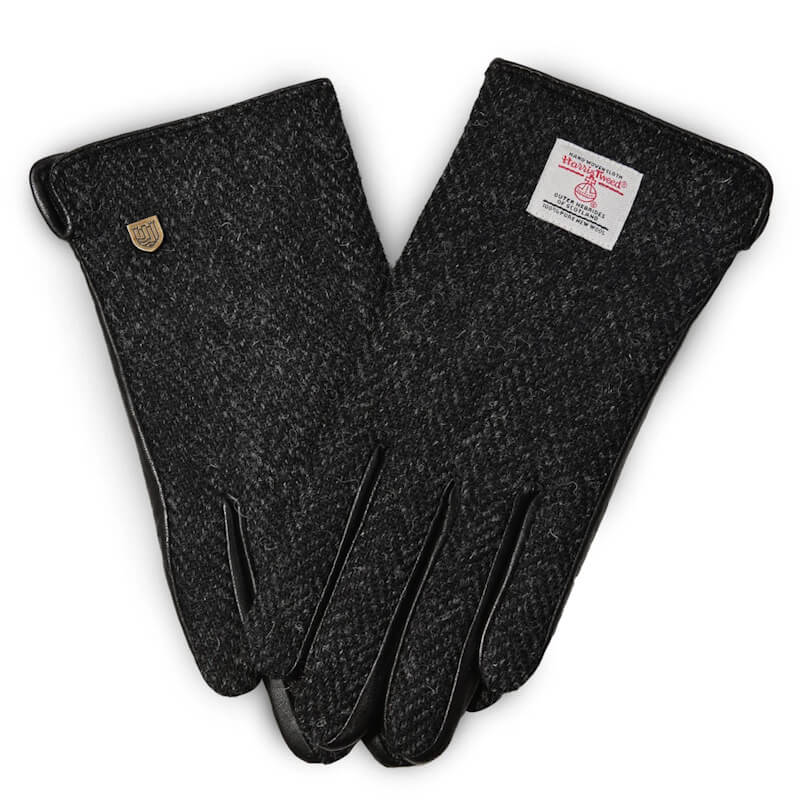 Dámské rukavice Harris Tweed® Black Herringbone s pravou kůží - Islander