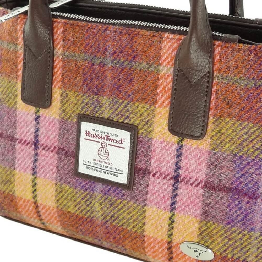 Kabelka Brora Harris Tweed Peach Purple Tartan - Glen Appin