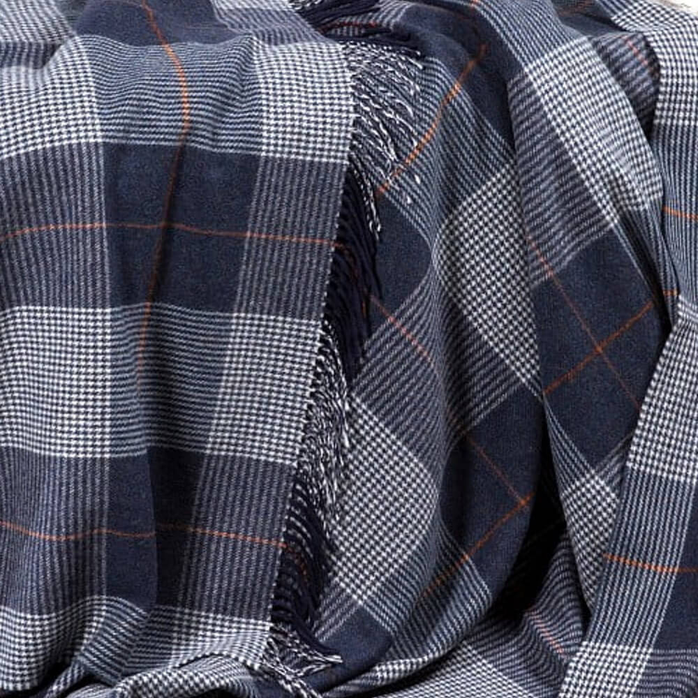 Deka z jehněčí vlny Navy Grey Glencheck 180 x 137 cm John Hanly