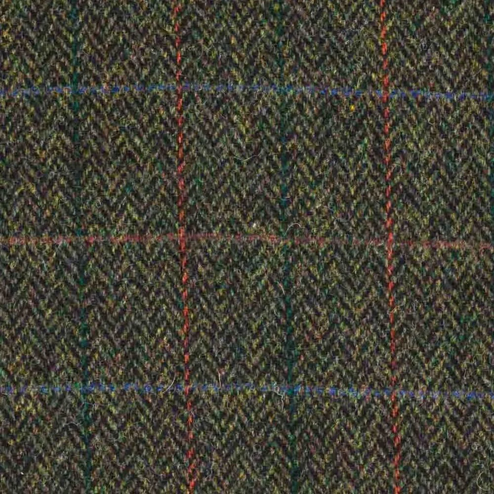 Vlněná látka metráž š. 150 cm - Green Black Windowpane Tweed