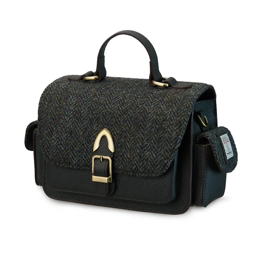 Kabelka The Melrose Black Grey Herringbone kožená - Islander