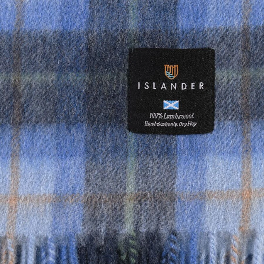 Šála z jehněčí vlny Blue Tartan krátká 150x27 cm - Islander