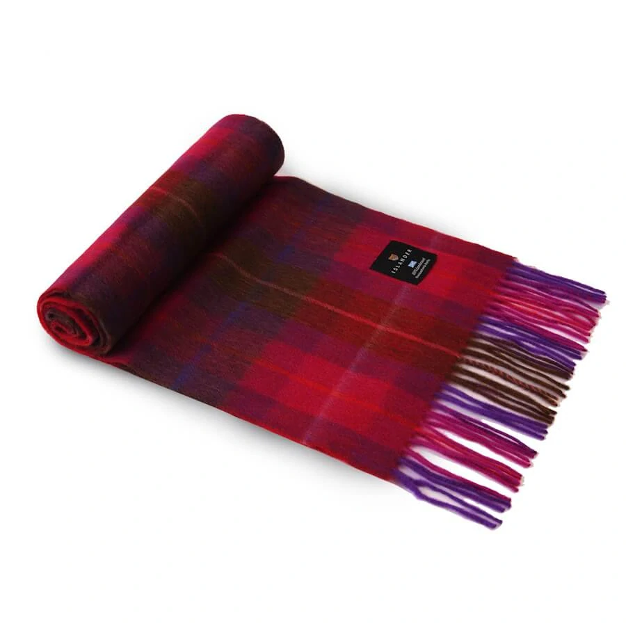 Šála z jehněčí vlny Fuchsia Tartan krátká 150x27 cm - Islander
