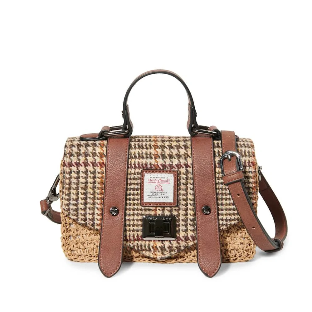 Kabelka The Mini Straw Satchel Beige Dogtooth - Islander