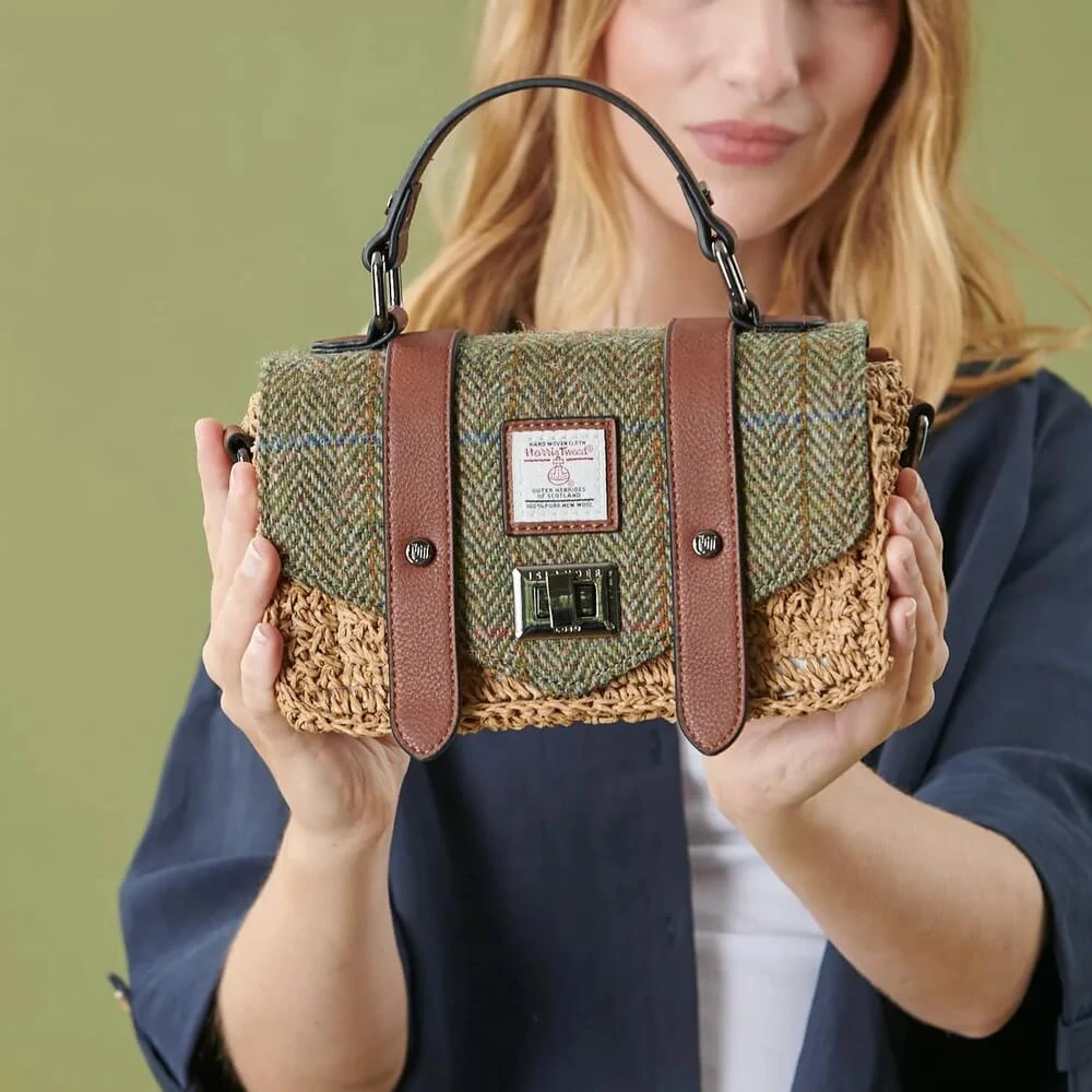 Kabelka The Mini Straw Satchel Chestnut Herringbone - Islander