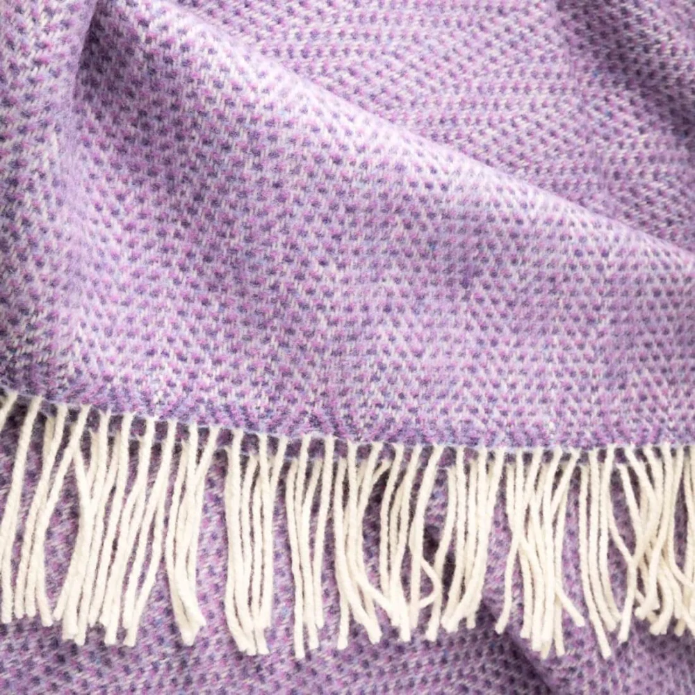 Deka Merino vlna / kašmír Lavender Purple Herringbone 180 x 136 cm John Hanly