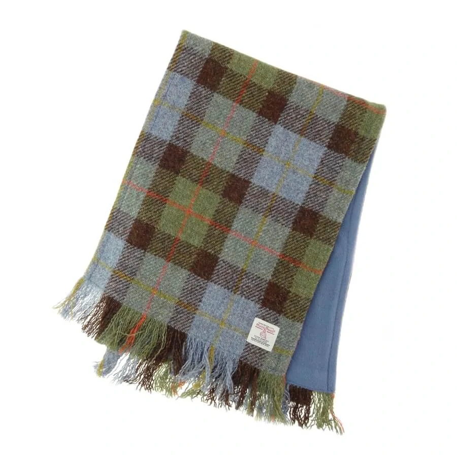 Šála Harris Tweed Gunn Tartan & modrý fleece 155x25cm - Glen Appin