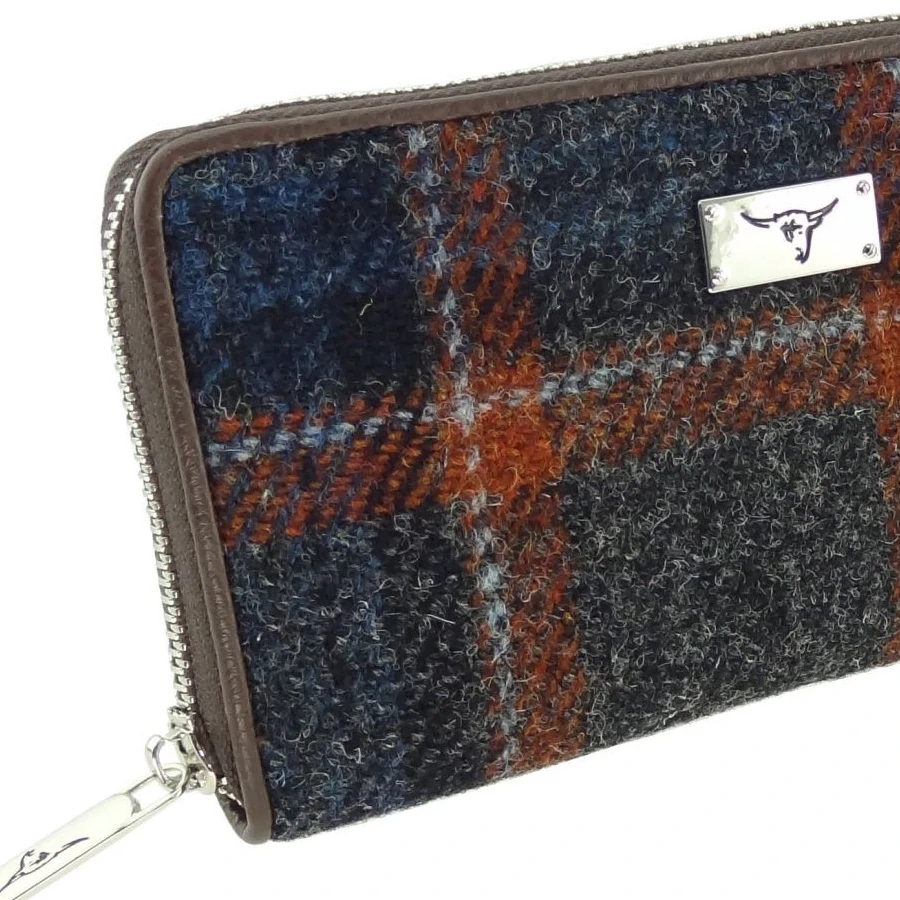 Peněženka Staffa Harris Tweed Grey Rust Overcheck - Glen Appin