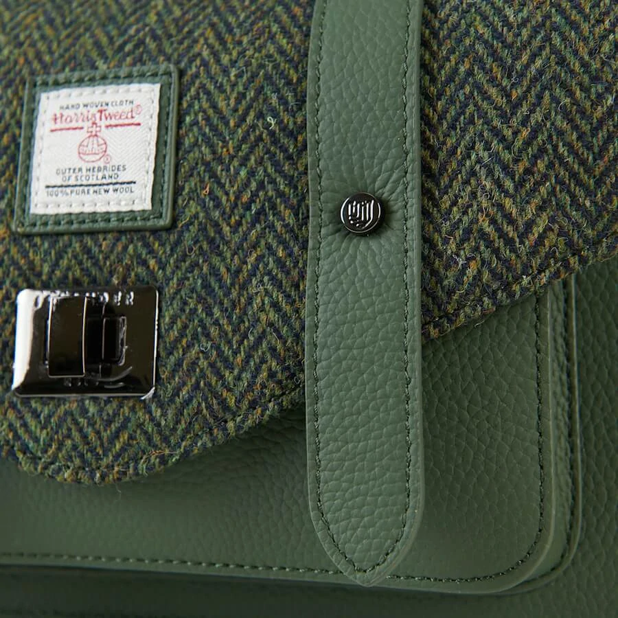 Kabelka The Leather Medium Satchel Dark Green Herringbone kožená - Islander