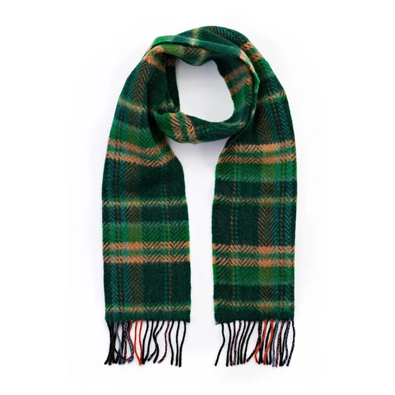 Šála z merino vlny a kašmíru Green Beige Check 200x24 cm John Hanly