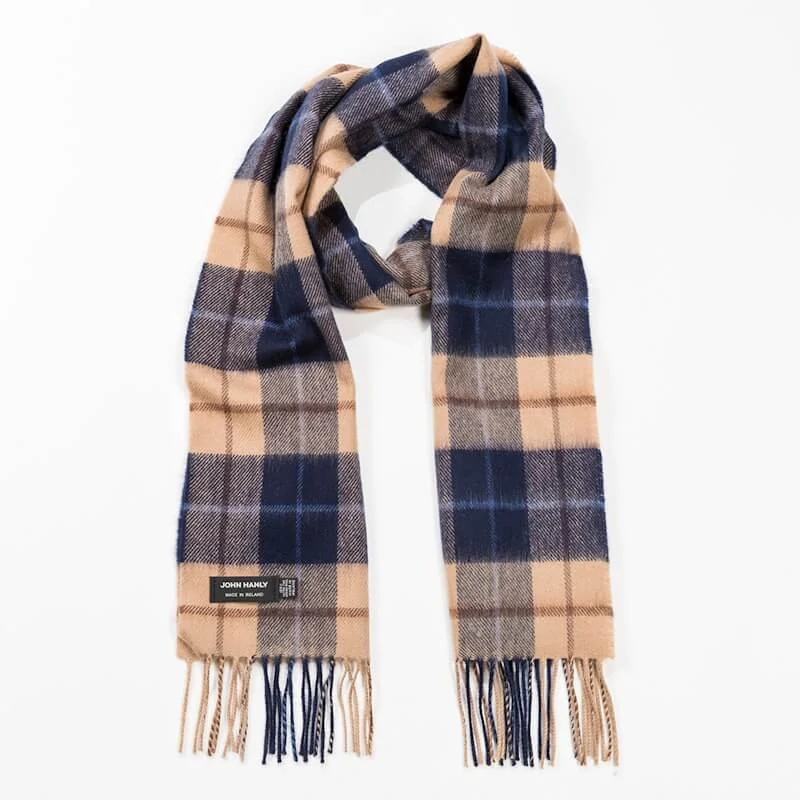 Šála z Merino vlny Navy Beige Brown Check 180x30 cm John Hanly