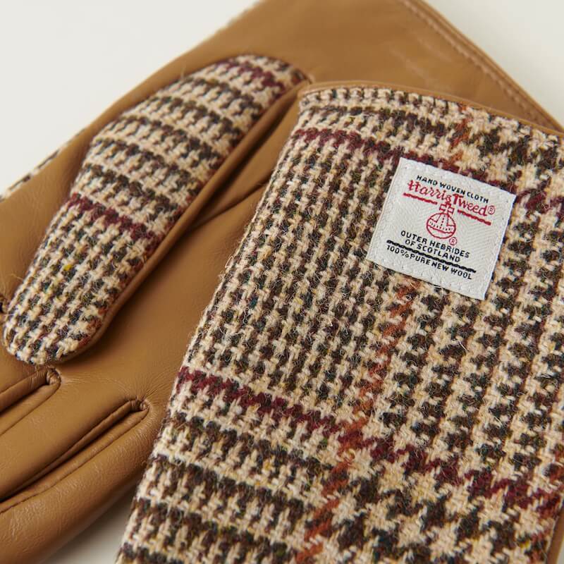 Dámské rukavice Harris Tweed® Beige Dogtooth s pravou kůží - Islander