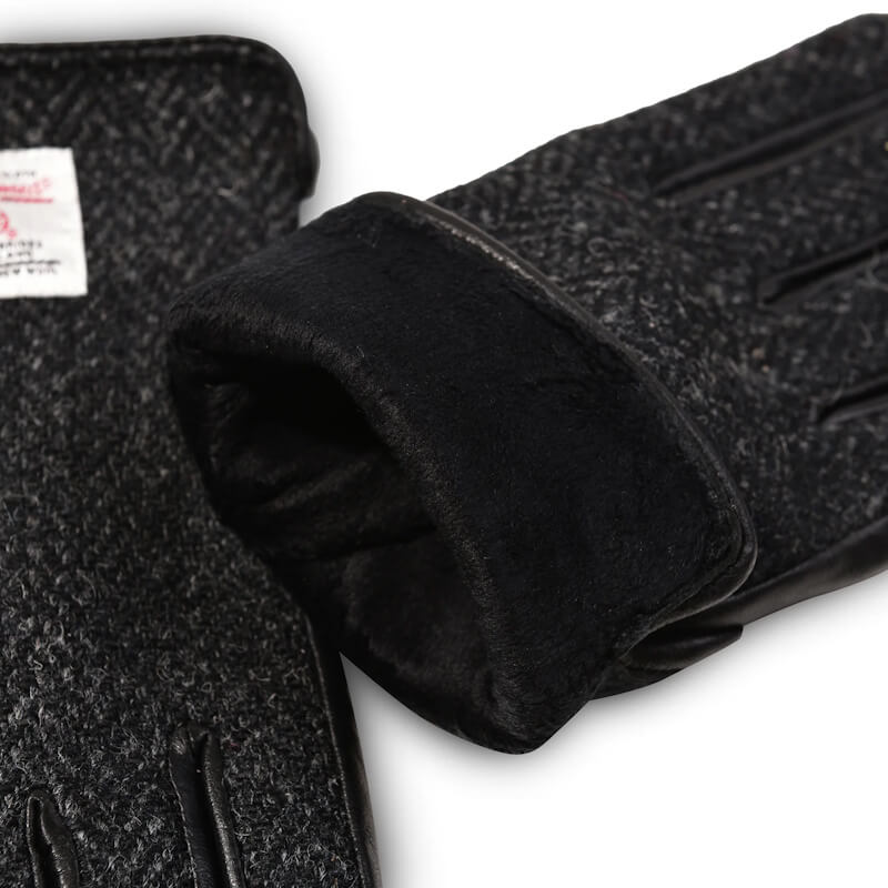 Dámské rukavice Harris Tweed® Black Herringbone s pravou kůží - Islander