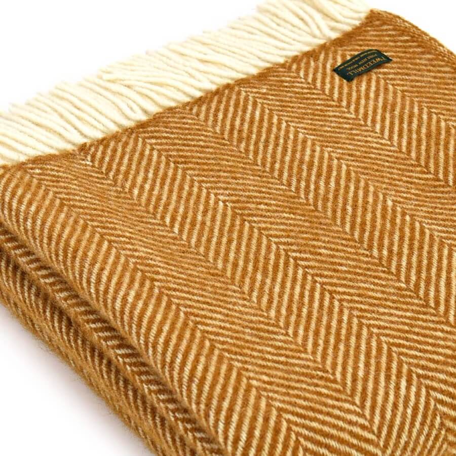 Vlněná deka Fishbone English Mustard 183 x 150 cm Tweedmill