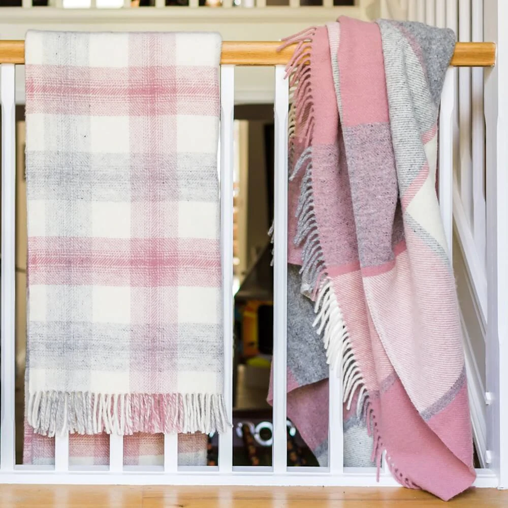 Vlněná deka Block Check Dusky Pink 183 x 150 cm Tweedmill