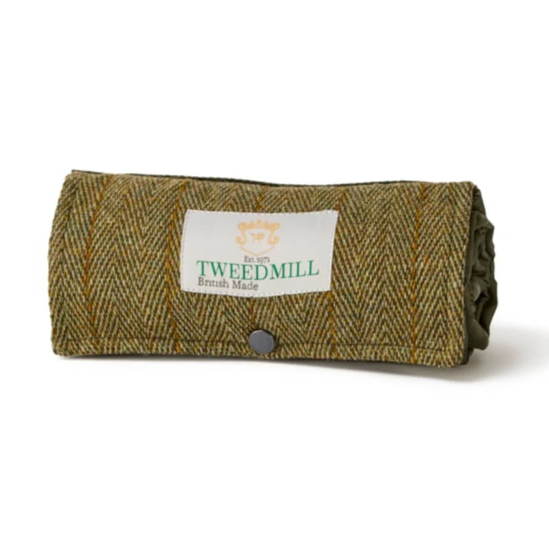 Pikniková tvídová deka Walker Olive Herringbone 66 x 98 cm Tweedmill