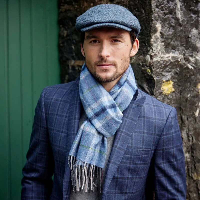 Šála z Merino vlny Denim Grey Plaid 180x30 cm John Hanly