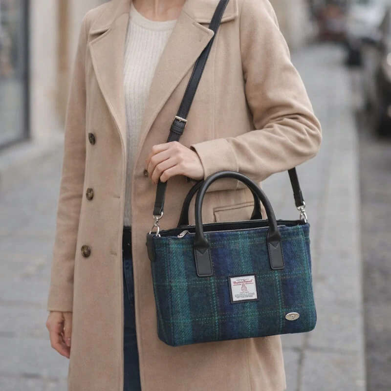 Kabelka Brora Harris Tweed - Turquoise Overcheck