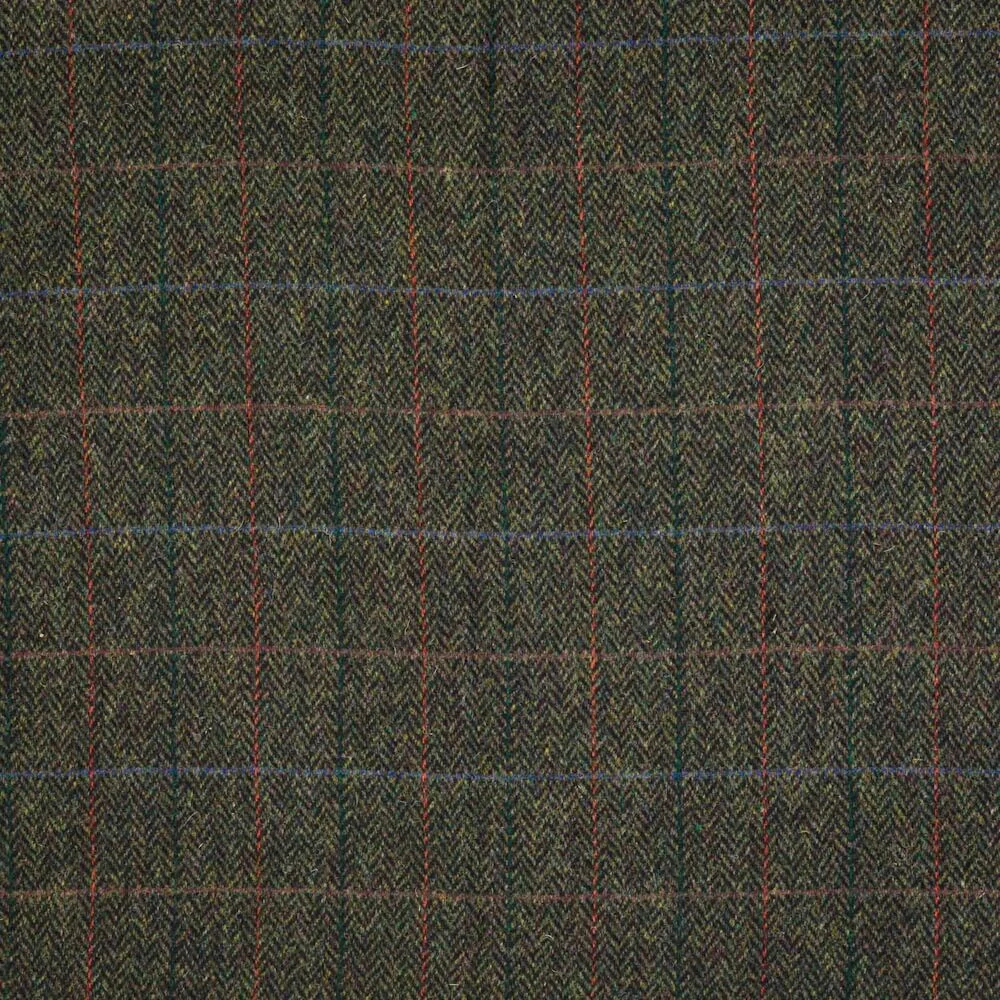 Vlněná látka metráž š. 150 cm - Green Black Windowpane Tweed