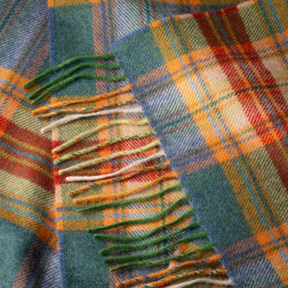 Šála z Merino vlny Sea Green Rust Plaid 180x30 cm - John Hanly