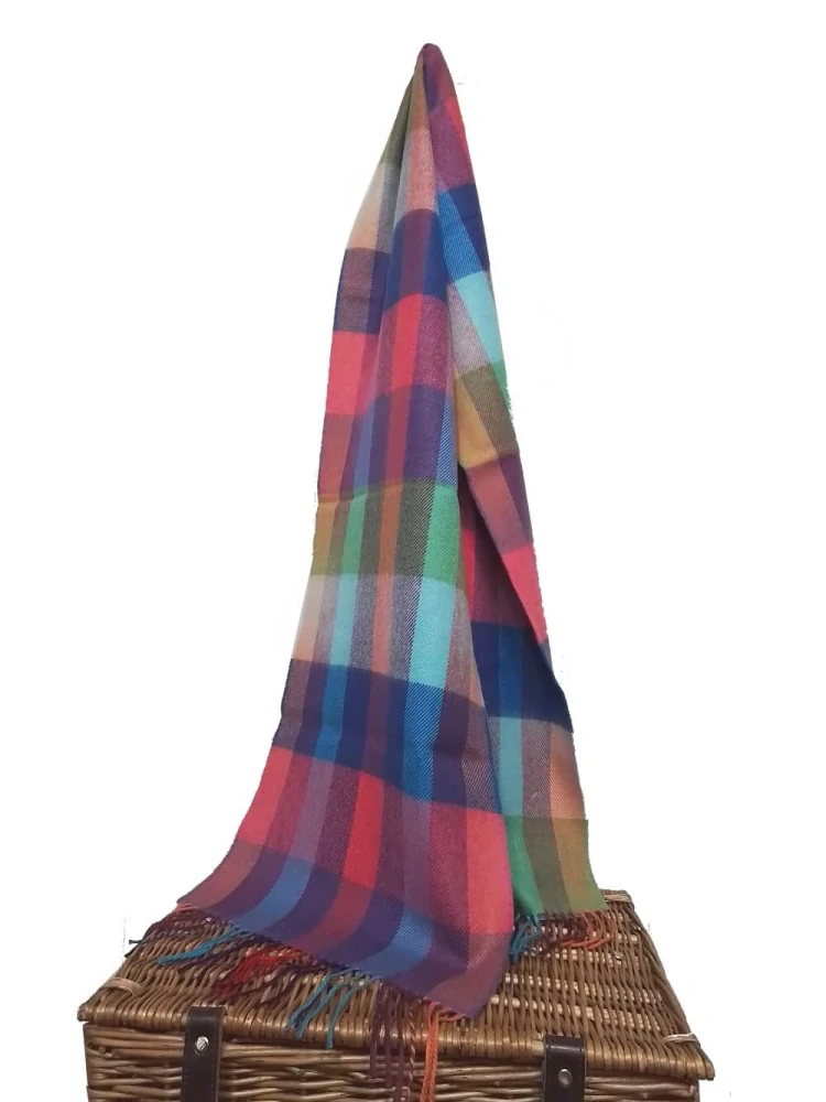 Šála z Merino vlny Bright Rainbow Mix Small Block Check 180x30 cm John Hanly