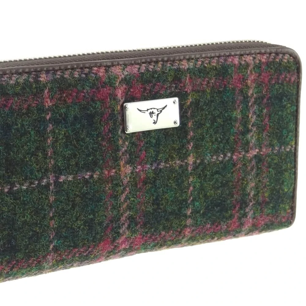 Peněženka Staffa Harris Tweed Dark Green Plum Check - Glen Appin