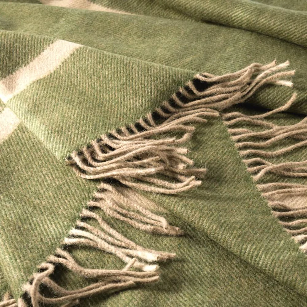 Deka Supersoft vlna / Caregora Angora Green Cream Windowpane Check 190 x 136cm - John Hanly