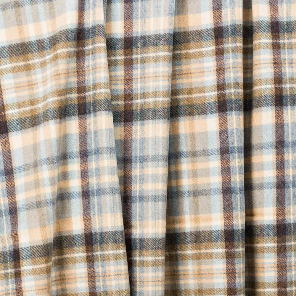 Deka z jehněčí vlny Blue Cream Brown Denim Check 180 x 137 cm John Hanly