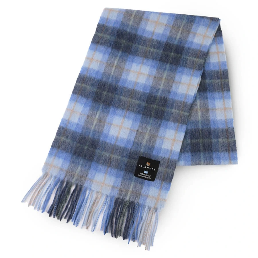 Šála z jehněčí vlny Blue Tartan krátká 150x27 cm - Islander
