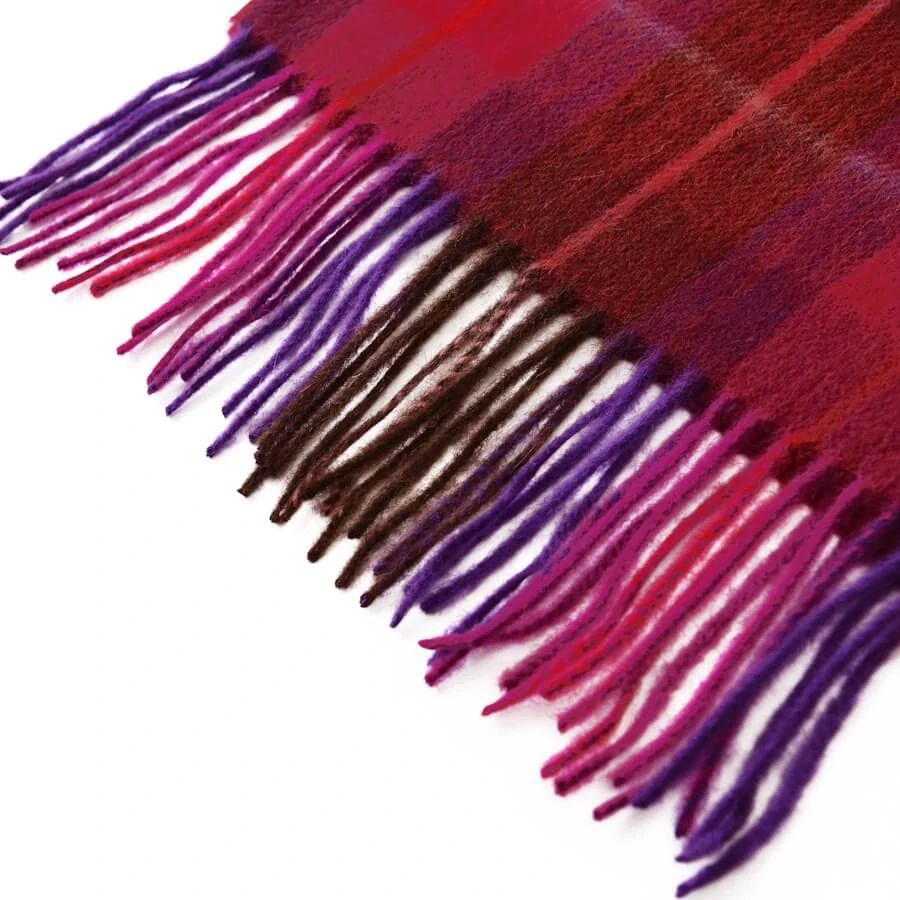 Šála z jehněčí vlny Fuchsia Tartan krátká 150x27 cm - Islander