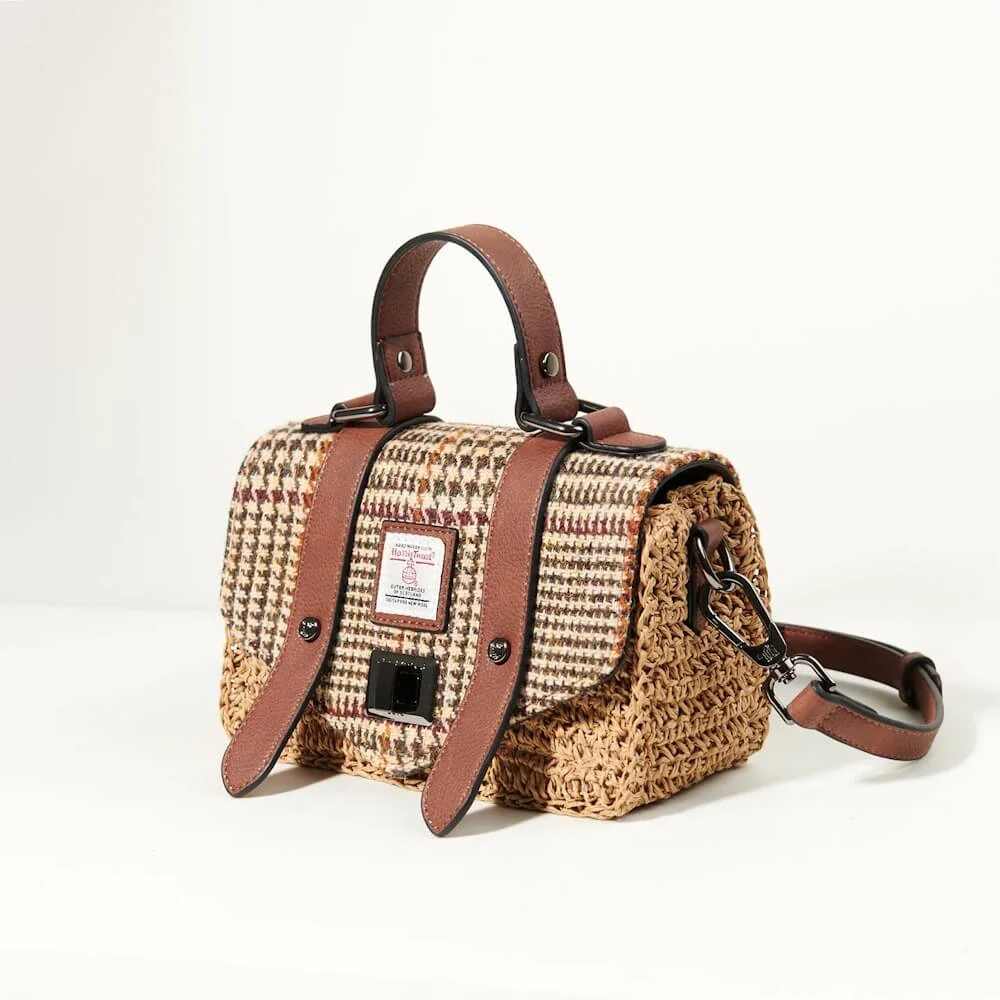 Kabelka The Mini Straw Satchel Beige Dogtooth - Islander