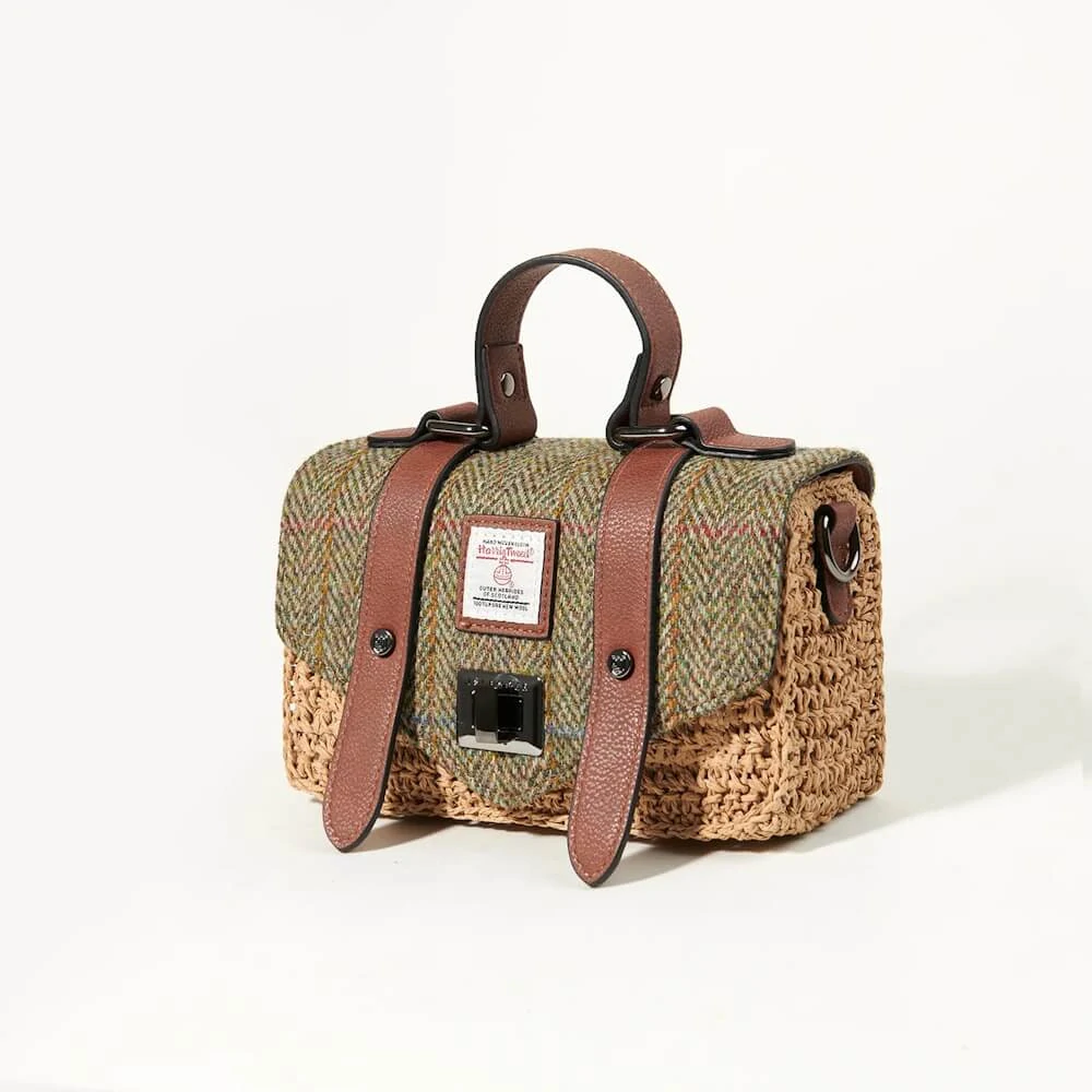 Kabelka The Mini Straw Satchel Chestnut Herringbone - Islander