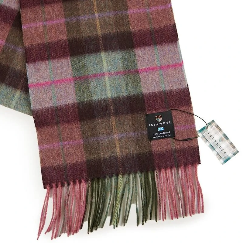 Šála z jehněčí vlny Green Rose Pink Tartan krátká 150x27 cm - Islander