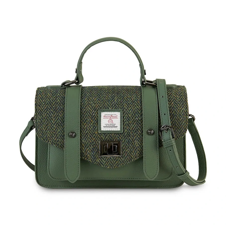 Kabelka The Leather Medium Satchel Dark Green Herringbone kožená - Islander