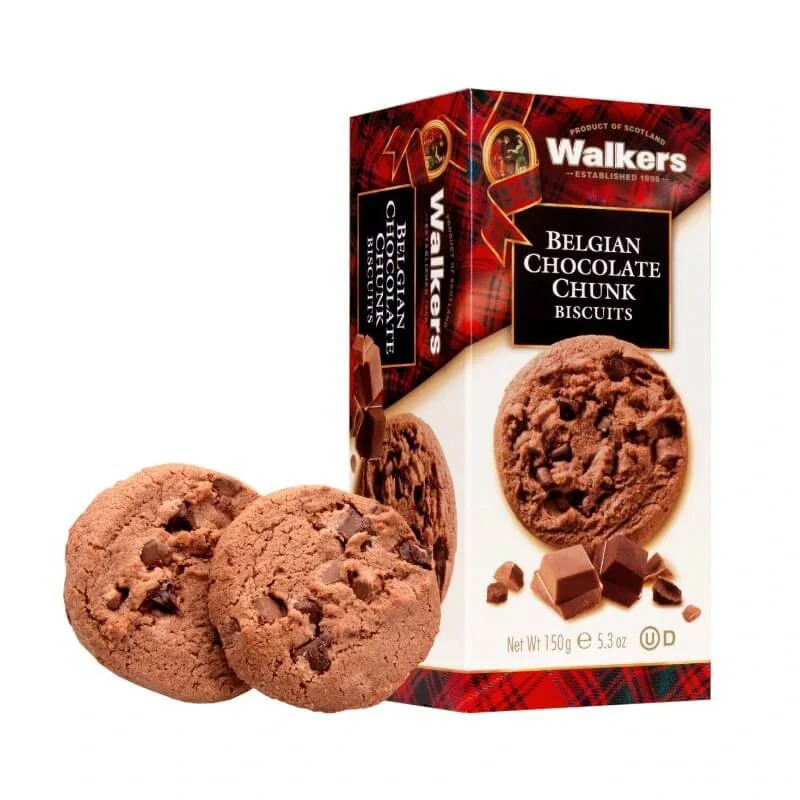 Sušenky s kousky belgické čokolády - Walkers Belgian Chocolate Chunk Biscuits 150g