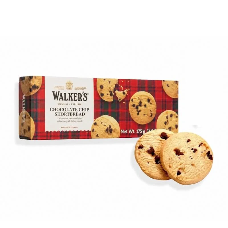 Skotské máslové sušenky s kousky čokolády - Walkers Chocolate Chip Shortbread 125g