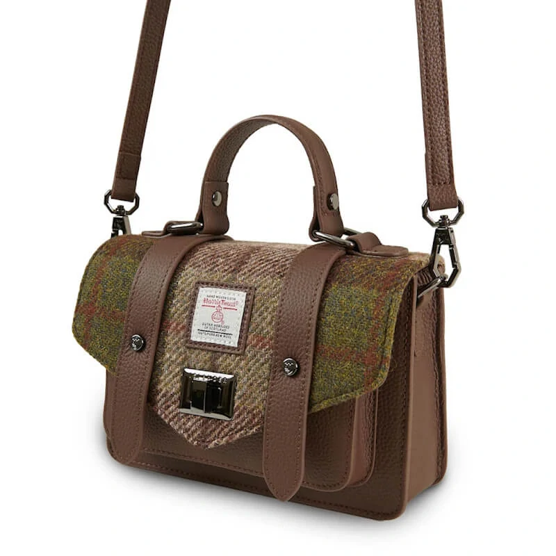 Kabelka The Leather Mini Satchel Chestnut Tartan kožená - Islander